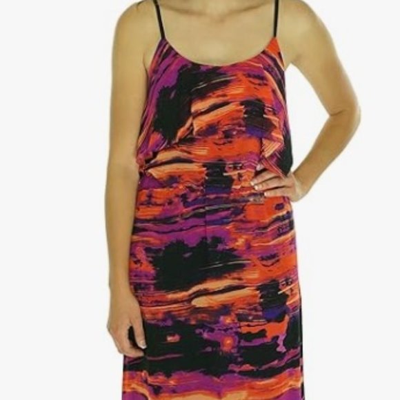 REDUCED Kensie Womens' Pop Over Orange Multi- color Maxi Dress - Picture 3 of 4